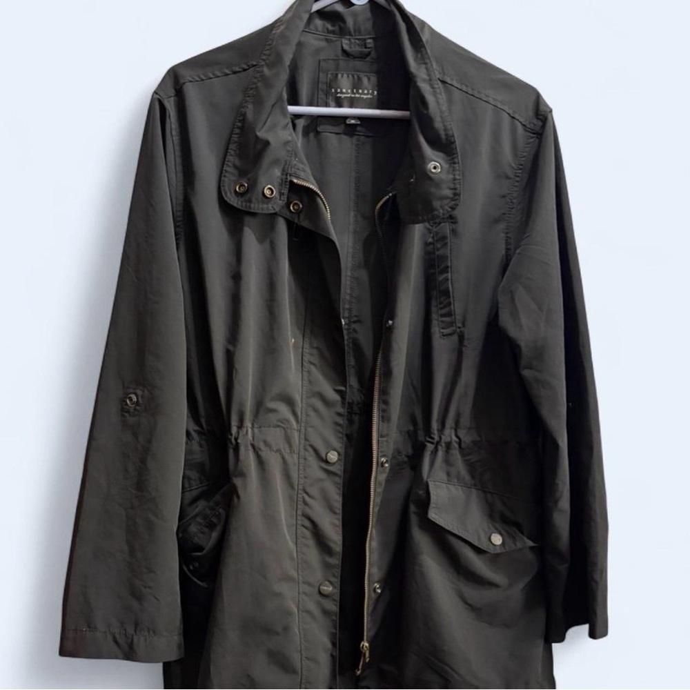 Sanctuary Black Coat with Snap Front. Mid-Length. Lightweight SZ XL